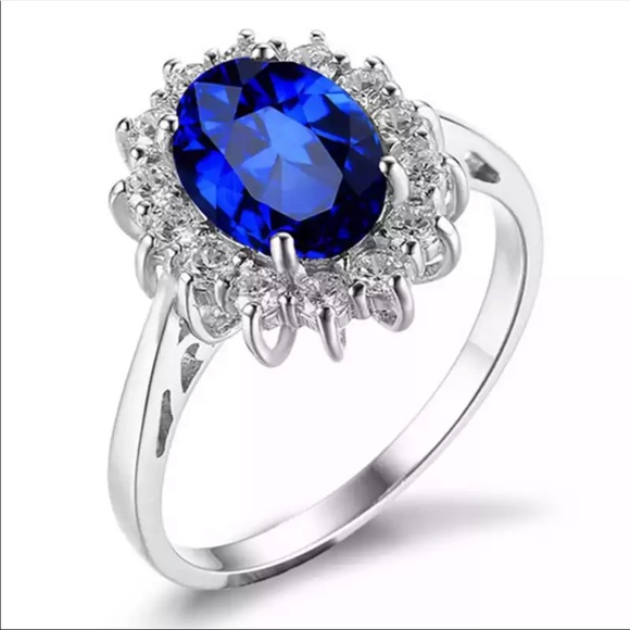 New Women’s 925 Silver Luxury Royal Blue Sapphire Ring - Picture 6 of 8